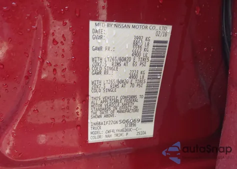 2016 Nissan Titan Xd Platinum Reserve Diesel z USA, uszkodzony, nr VIN 1N6BA1F22GN506069